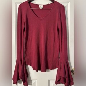 ANTHRO Postmark Feminine Fairy M Cranberry V Neck Flutter Poet Ribbed Thermal